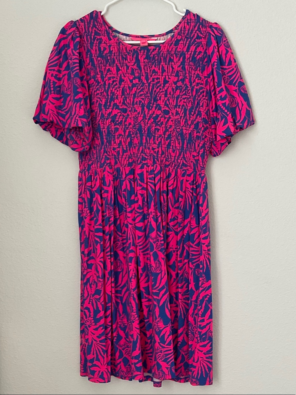 Lilly Pulitzer Pink and Blue Smocked Midi Dress